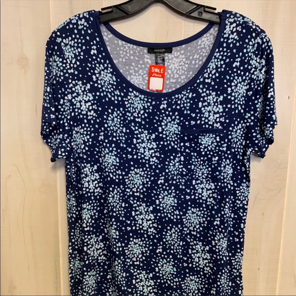 Midnight Size Small Blue Short Sleeve Boho Floral Print Shirt